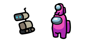 Курсор Among Us Pink Character in Crewmate Hat and Robot