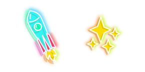 Blue Rocket and Yellow Stars Neon cursor